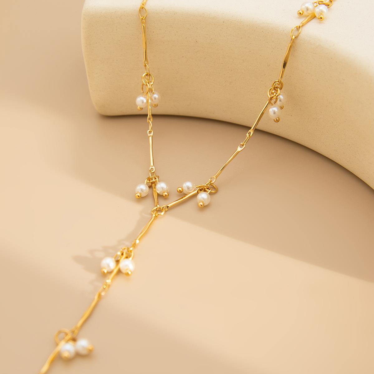 French Elegant Pearl Beaded Necklace – Trendy Tassel Bone Chain Metal Choker