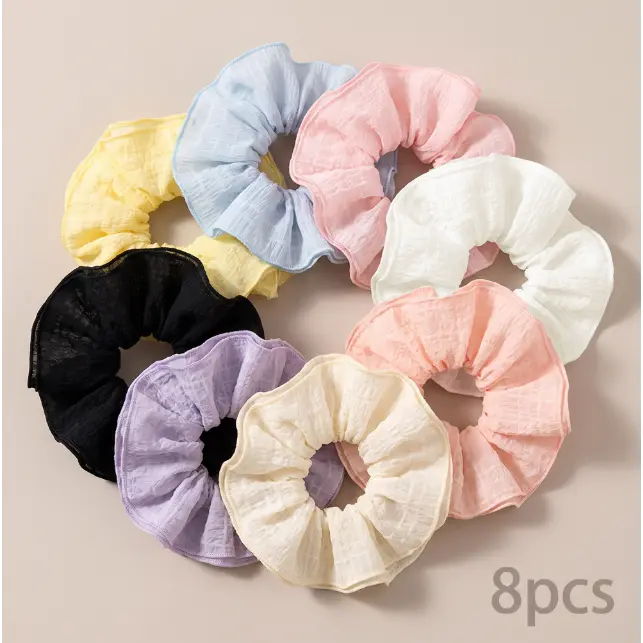 VVZ 2026 Women's Trendy Floral Lace Scrunchies 8 Pack, Fashion Minimal Basic Vintage Ruffle Hair Ties Gentle Daily Hair Accessory Set