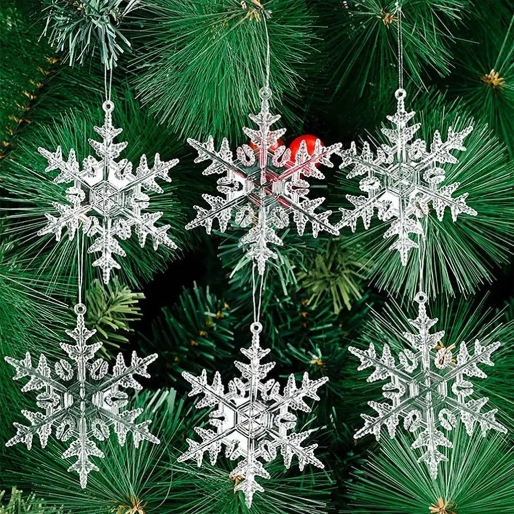 6pcs/pack 95mm Transparent Snowflake Christmas Tree Decoration, Acrylic Crystal Snowflake Party Supplies, Elegant Holiday Ornaments