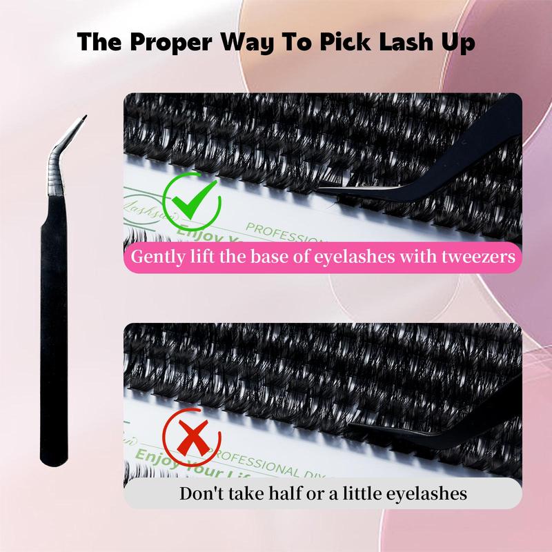 Natural Look Eyelash Extensions Set, Eyelash Extensions Kit, 1 Count Fluffy False Eyelashes Set & 1 Count Eyelash Tweezers & 1 Count Eyelash Glue, Professional Makeup Accessories for Women