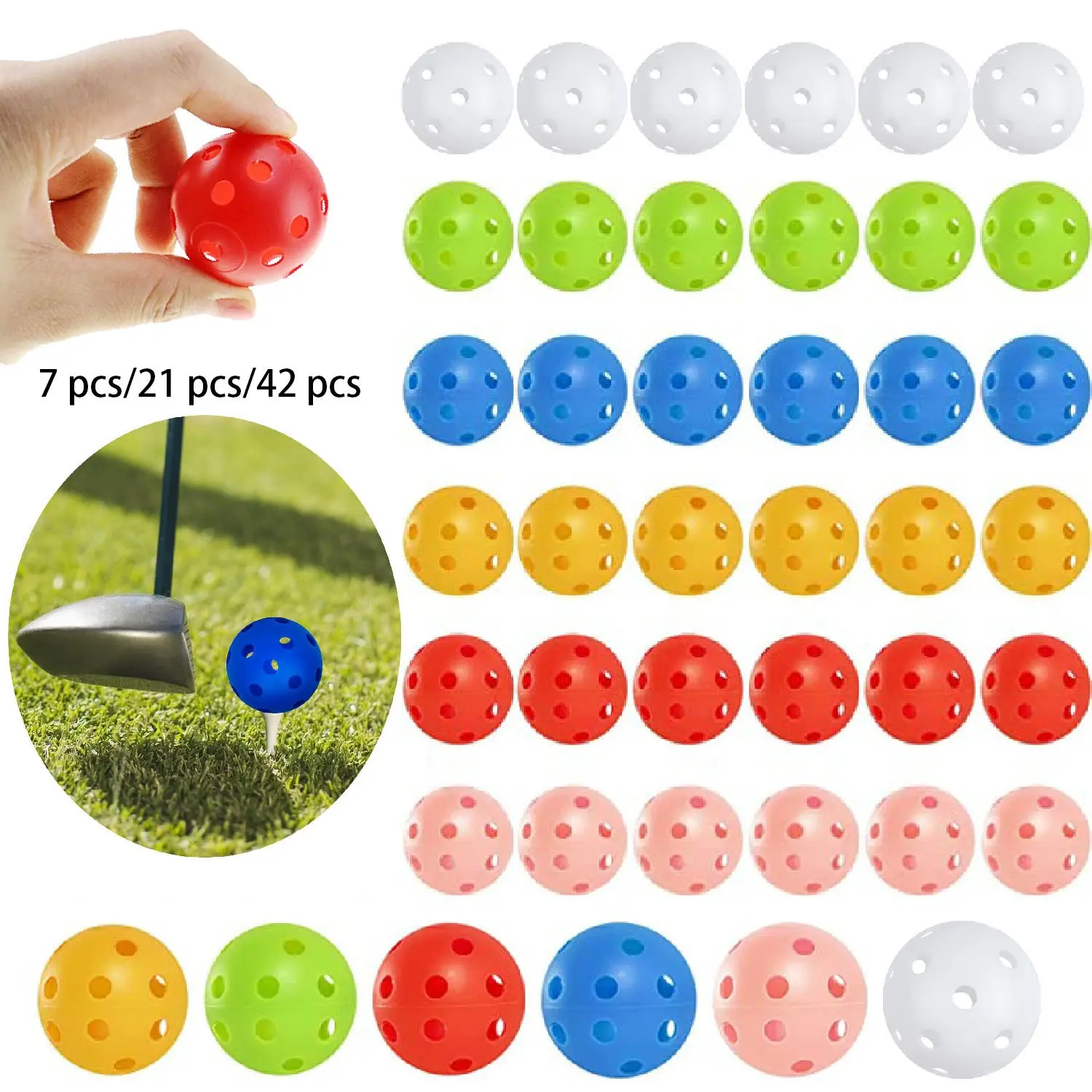 Practice Golf Balls, 42mm Plastic Golf Balls, Practice Golf Balls for Backyard, Training Golf Balls for Swing Practice