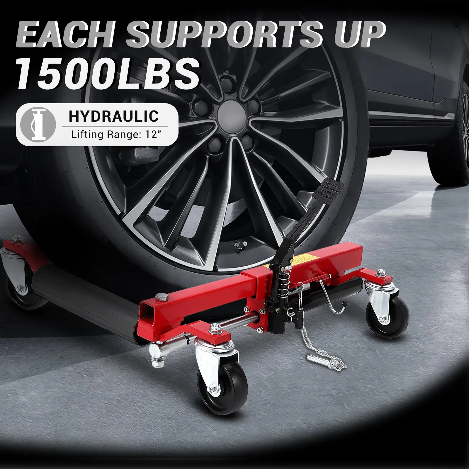 Set of 4 Heavy Duty Hydraulic Wheel Dollies, 1500 LBS Per Dolly Total 6000 LBS Capacity, Foot Pedal Lifting Wheel Moving Dolly with 360° Swivel Casters, Durable Steel Vehicle Mover for Car SUV Truck, Blue