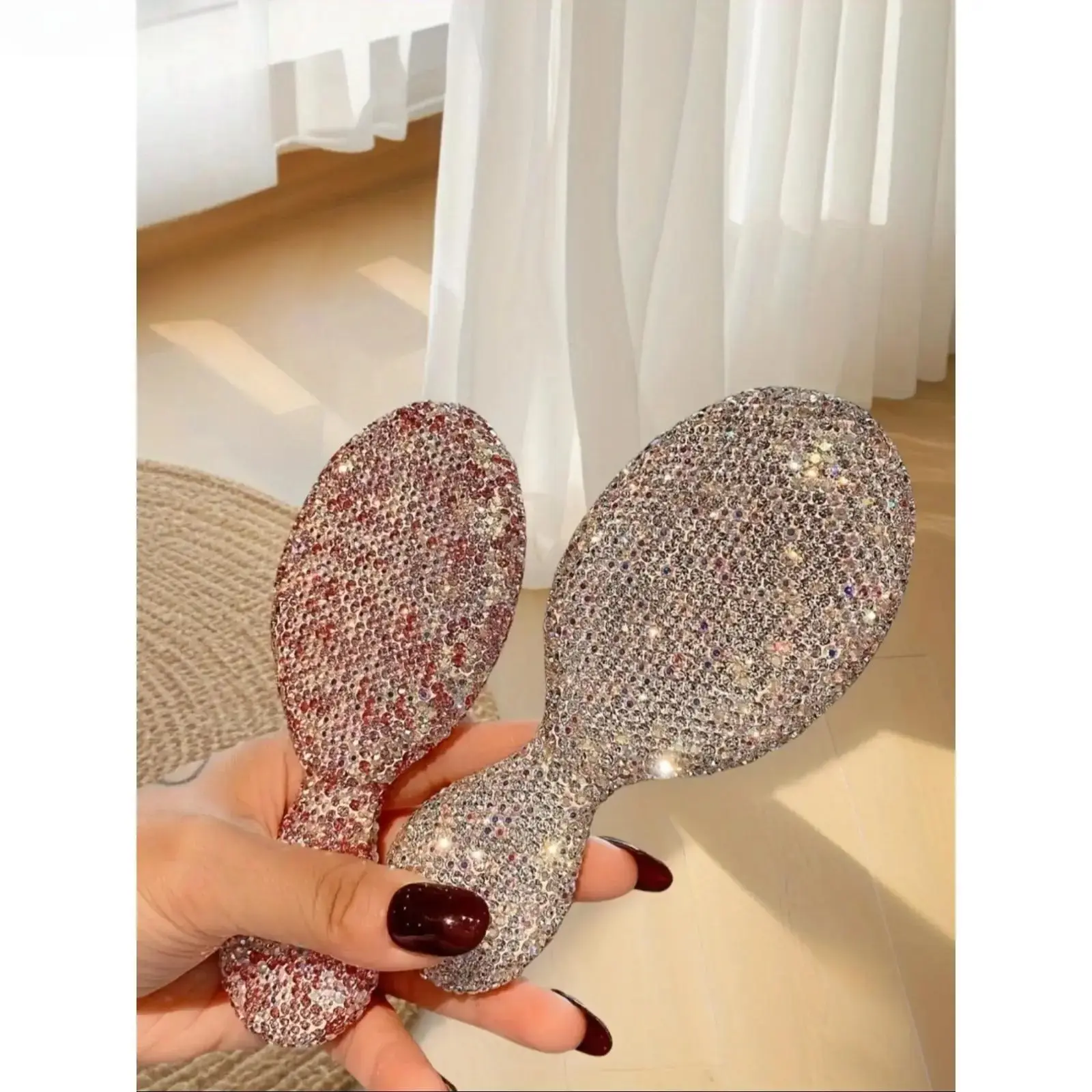 Luxury Rhinestone Hair Brush, Unisex Mini Travel Size Detangler with Air Cushion for Gentle Scalp Massage, Portable Sparkly Beauty Grooming Tool