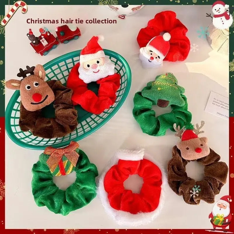 Christmas Hair Accessories, Elk & Christmas Tree Scrunchies for Women, Cute Festive Hair Ties Ponytail Holders