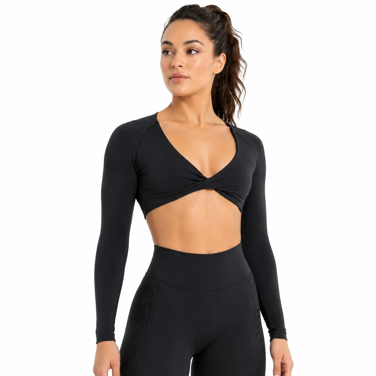 DFYNE Women’s Long Sleeve Workout Crop Top, Twist Front Deep V Neck Yoga Shirt, Slim Fit Activewear Top,Women’s Twist Front Long Sleeve Crop Top, Deep V Neck Yoga Workout Shirt, Stretch Fitness Activewear