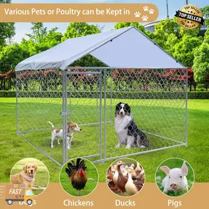 Outdoor Dog Playpen Large Cage Pet Metal Fence Kennel with Waterproof Cover Roof