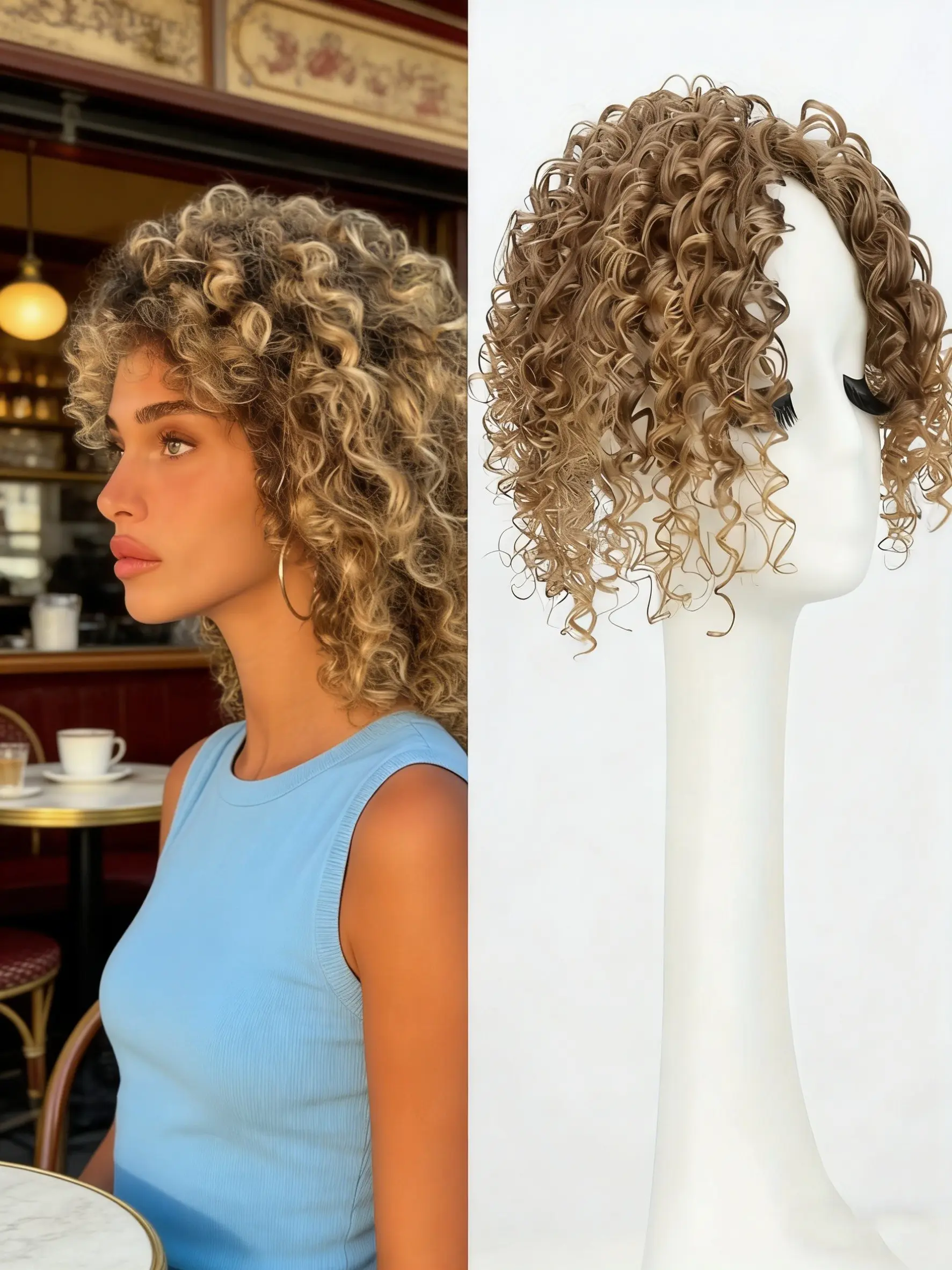 ✨Transform Your Hair in Seconds! Ombre Blonde Curly Hair Topper, Premium Kanekalon Clip-In for Natural Fullness & Bounce