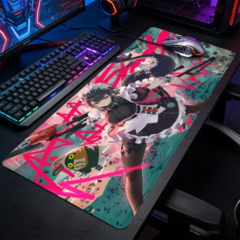 Anime Maid Girl Large-Sized Gaming Mousepad, Anime Mousepad, Black White Anime Figure Desktop Protection Pad, Anti-Slip Rubber Lock Edge High-Definition Printing, Suitable For Computers, Laptops, Offices, Homes, Schools, Gift For Family And Friends