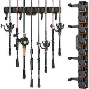 Fishing Rod Holders, Wall Mounted Fishing Rod Rack, Fishing Pole Holder Holds Up to 8 Rods or Combos, Fishing Rod Holders  Garage with 4 Hooks, s Most Rods of Diameter 3-24mm