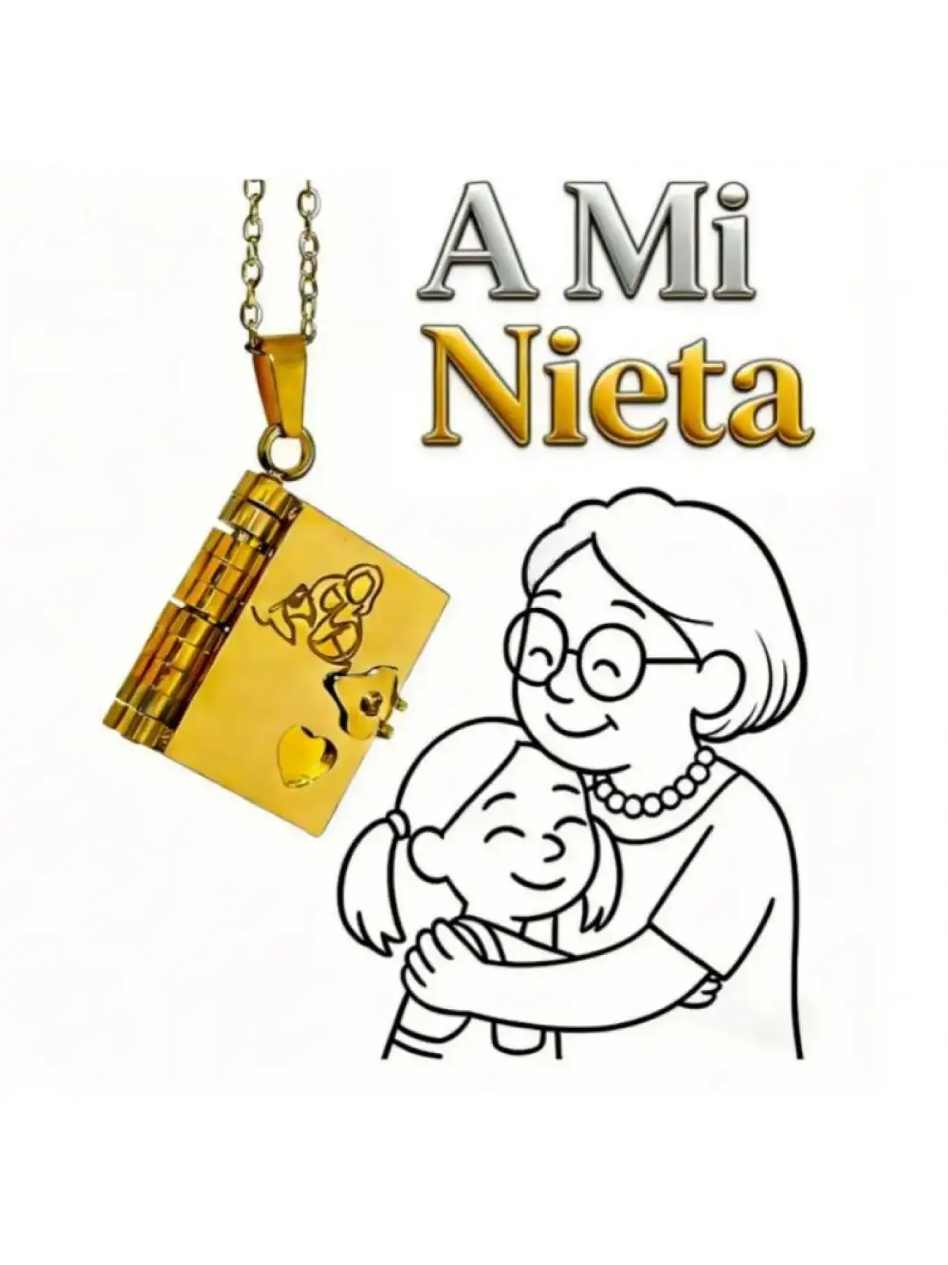 Stainless Steel Necklace, Fashion Necklace, Genuine Handmade Product, Special Gift from Grandmother for Granddaughter, with Golden Heart, Ideal for Birthdays, Graduation or Special Occasions