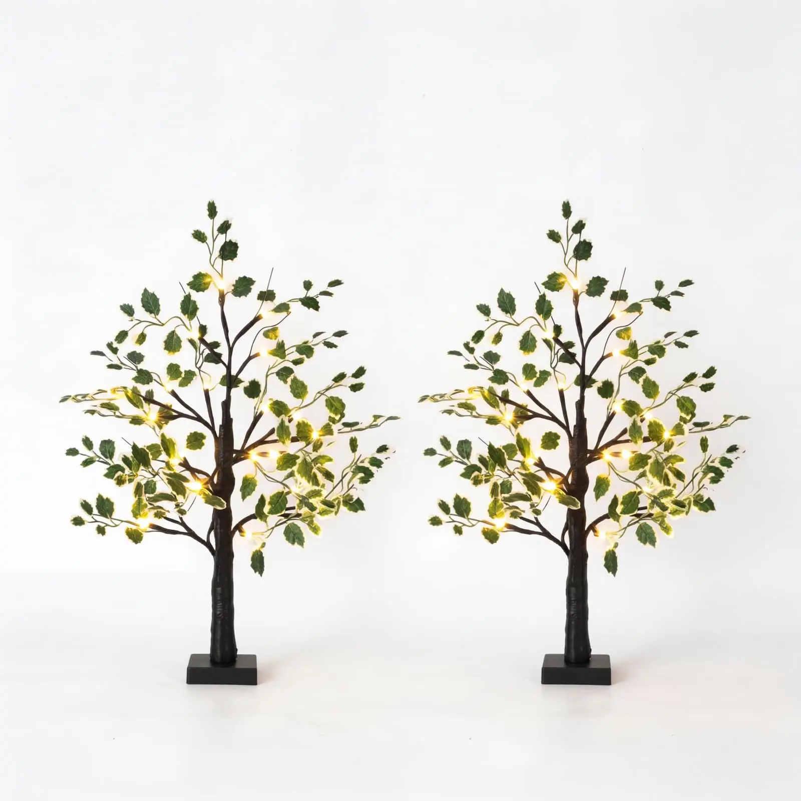 Garvee 2 Pack Lighted Artificial Trees, 24 in USB Powered Tabletop Tree Lights with 24 Warm White LEDs, Bendable Branch Decorative Trees for Bedroom, Living Room, Shelf, Desk and Indoor Home Decor