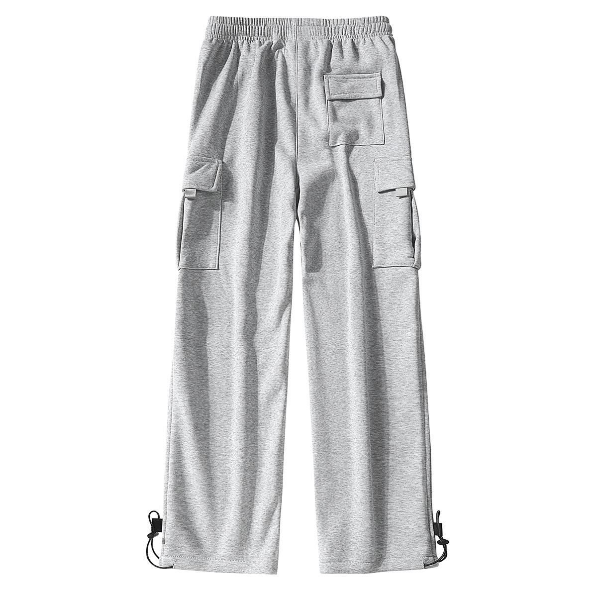 Men's Solid Color Pocket Drawstring Waist Wide Leg Pants, Stylish Casual Loose Straight Leg Trousers, Gym Travel Sports Set, Machine Washable Work Pants, Outdoor Sports Pants
