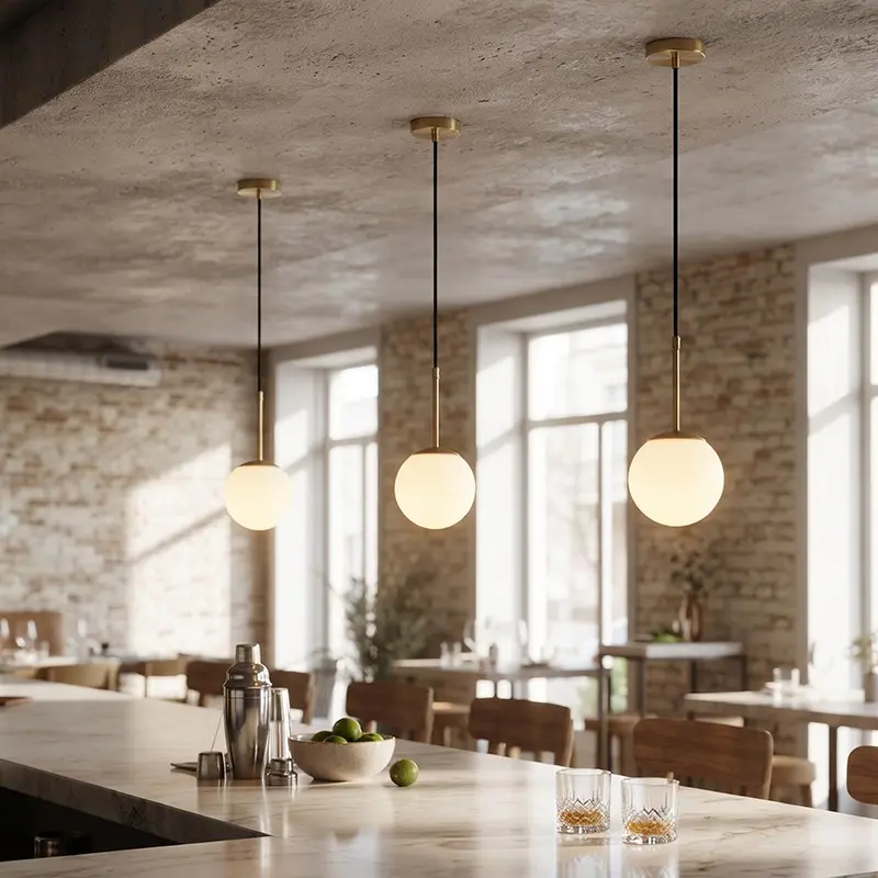 Simple Round Ball Pendant Light, E27 Socket, Rod, Cream Shade, Ideal for Restaurant Bar, Home Dining Table, Loft Corridor