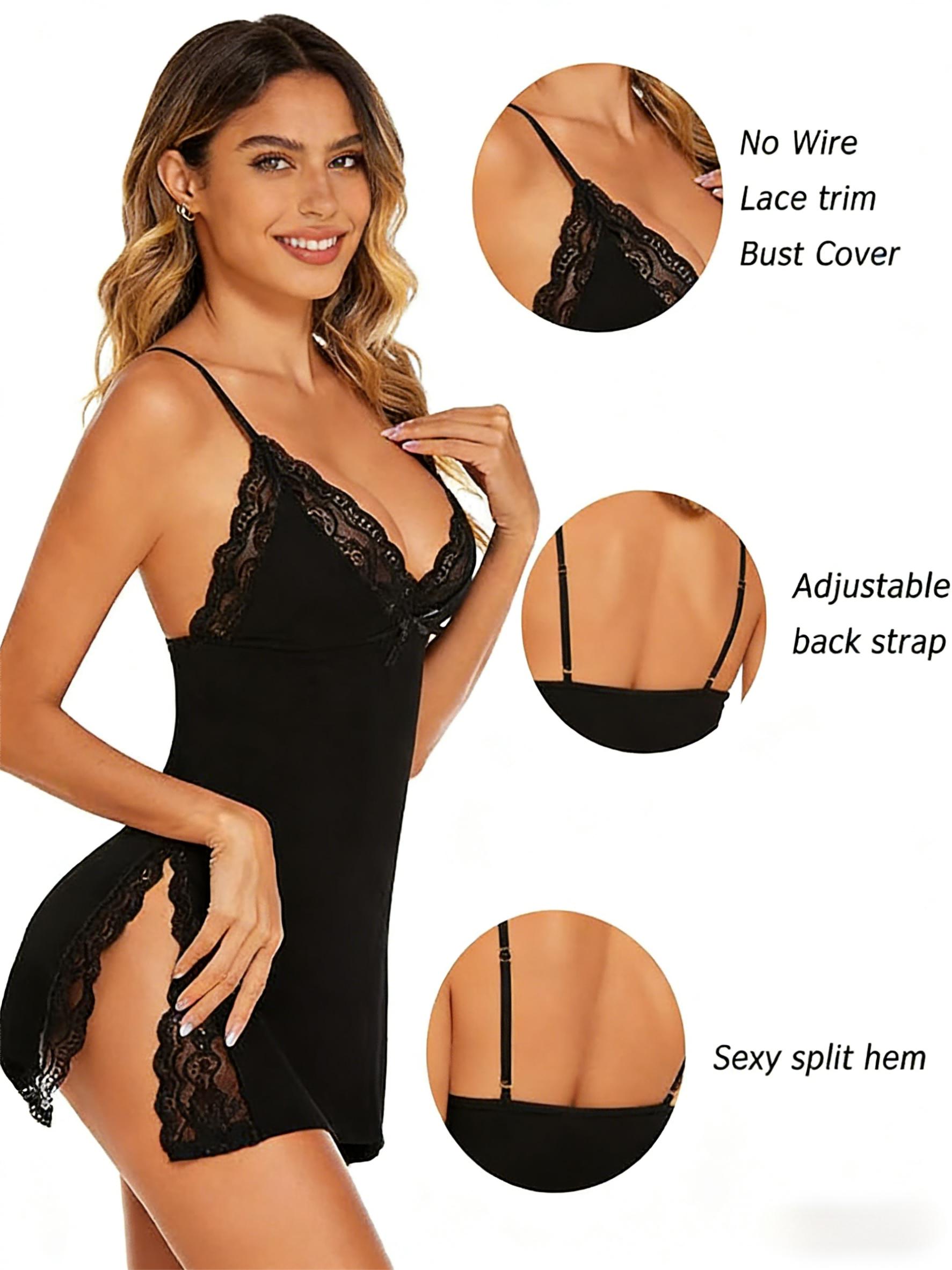 Women's Modal Nightgown with Lace Trim, Comfortable Cami Sleepshirt Featuring a Side Slit, Cozy Lounging & Bedtime Wear