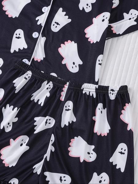Halloween Children's 2-Piece Pajamas Set, New Halloween Bat Pumpkin Head Ghost Star Cardigan Short Sleeve Shorts,'s Medium and Large Pajamas for Party, Daily Wear, Vacation Home Clothes 2-Piece Pajamas Set