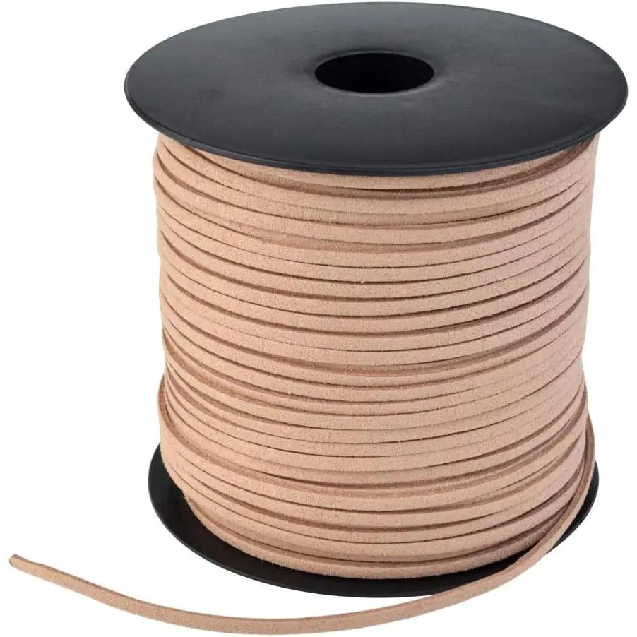 100 Yards Suede Cord, Leather Cord 2.6mm x 1.5mm Suede Lace Faux Leather Cord with Roll Spool for Bracelet Necklace Beading DIY  Crafts Thread (Brown)