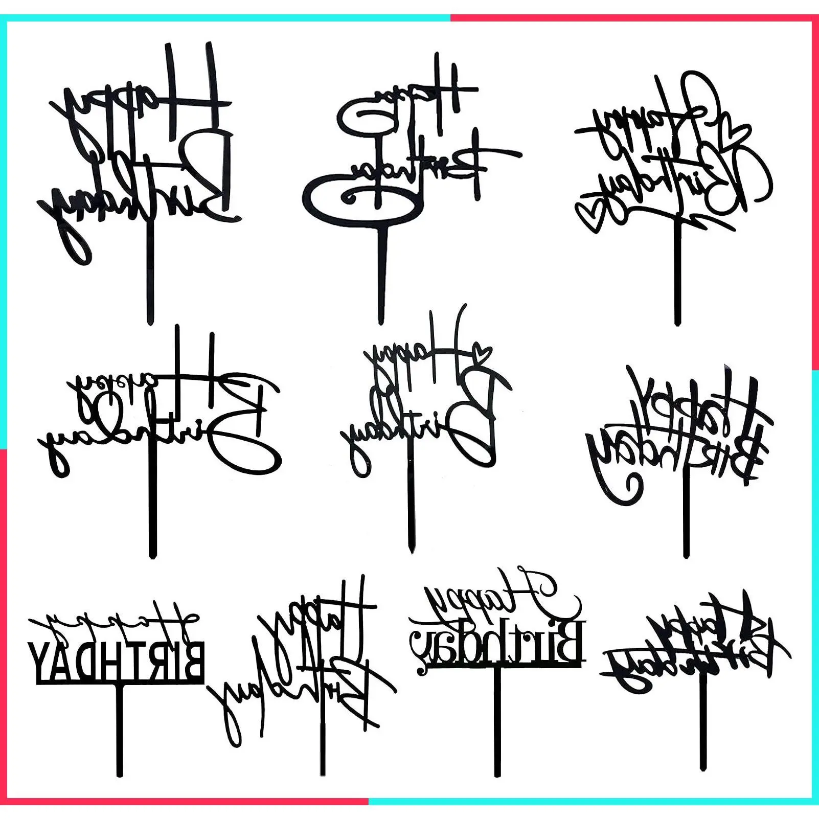 10 Pcs Black Happy Birthday Cake Topper Acrylic Cupcake Topper Birthday Cake Decorations Supplies