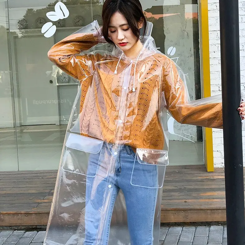 Long Hooded Thickened EVA Rain Poncho With Large Brim Full Body Heavy Rain Shield For Single Adult E-Bike Riding