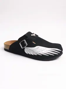 MEN'S Mule Shoes, Slip On Mules, slip-on shoe Cowhide Leather Upper, Embroidered Design Textured Design clogs shoes, Casual Style, Rubber Sole, Spring & Fall Footwear