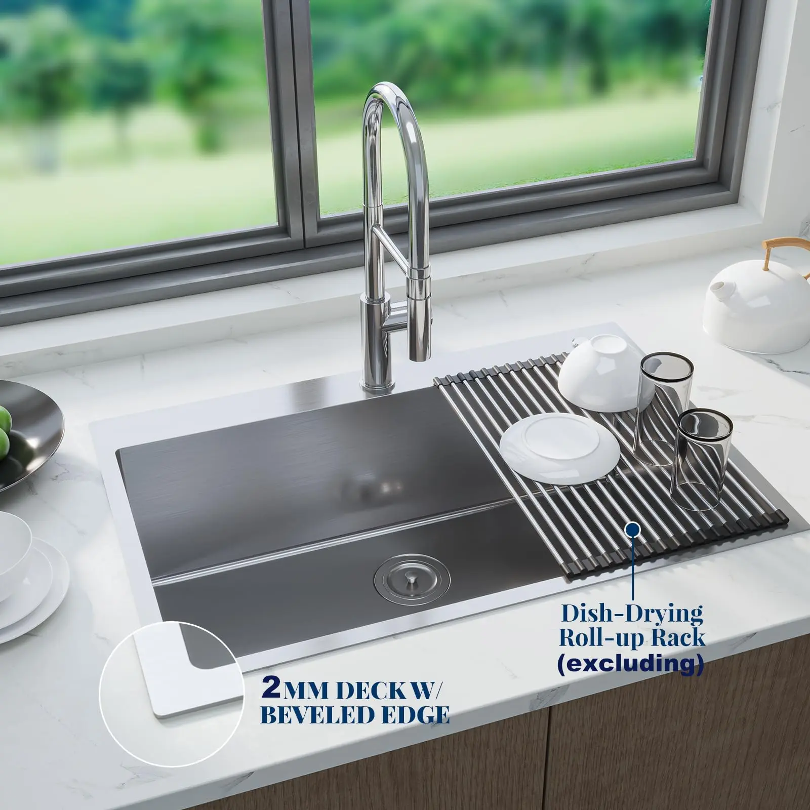 36X22 Inch 16 Gauge 304 Stainless Steel Drop-in Kitchen Sink, 10 Inch Deep Single Bowl with Flat Bottom, Includes Stainless Steel Grid & Drain Assembly (Without steps)
