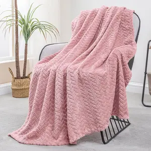 Fleece Throw Blanket for Couch and Bed, 50x70 Inches Soft Cozy Jacquard Flannel Blankets, Lightweight Fuzzy Plush Throws for Women, Pink