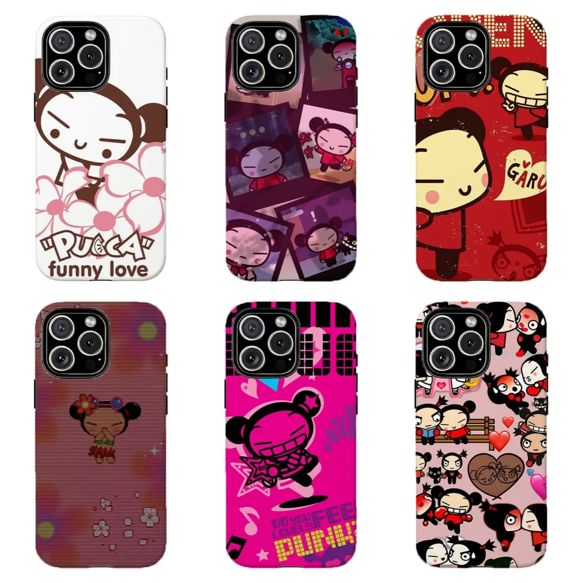 Y2K Pink Red Pucca Cartoon Phone Case Punk Retro Collage Pucca & Garu Cute Korean Anime Aesthetic ,For iPhone 11 12 13 14 15 16 17 Pro Max For Samsung S22 S23 S24 S25 S26-Cute Edgy Present For Alt Girls Pink Punk Y2K Pucca Lovers