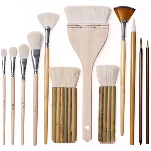 12 PCS Professional Pottery Glaze Brushes Set, Goat Hair Hake Brush Soft Bristle for Ceramic Clay Acrylic Painting