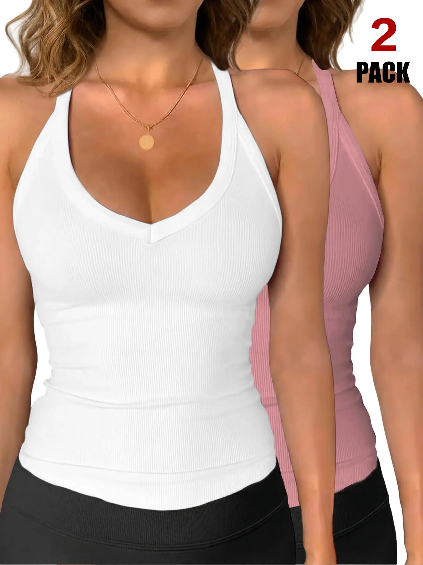 Women's Ribbed Halter Design Tank Top, Deep V Neck Sleeveless Camisole, Solid Slim Fit Vest, Daily Summer Wear, Basic Minimalist Layering Top, Casual