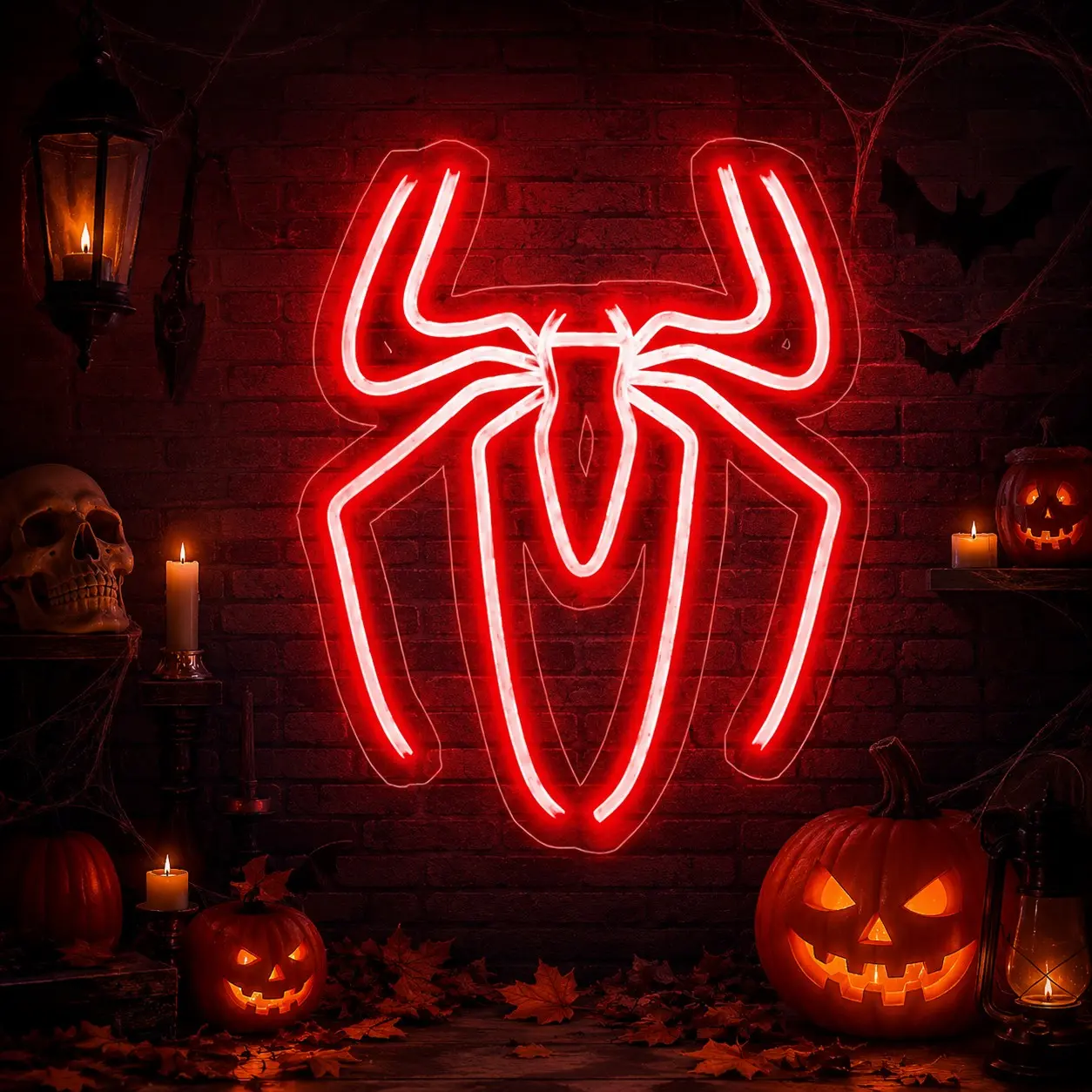 Anime Spider Neon Light, Cute Cartoon USB Powered 9-Level Dimmable LED Wall Mount, Creative Glow Decor for Kids Room, Halloween Party Background