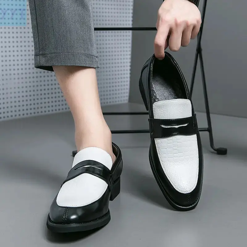 YYT1 Mens Patent Loafers - Classic Tuxedo Dress Shoes Business Party in Rich Round Toe On Plain Pattern Removable Insole