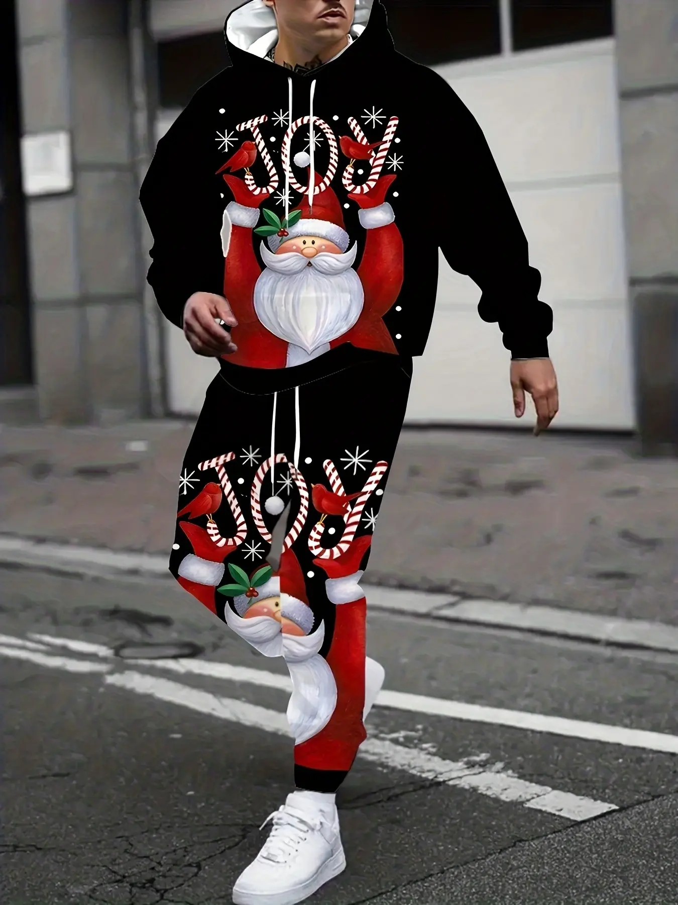 Men's Christmas 3D Print Hoodie and Pants Set, 5 Styles, Casual Sporty Two-Piece, Loose-Fitting, All over Print, Unlined
