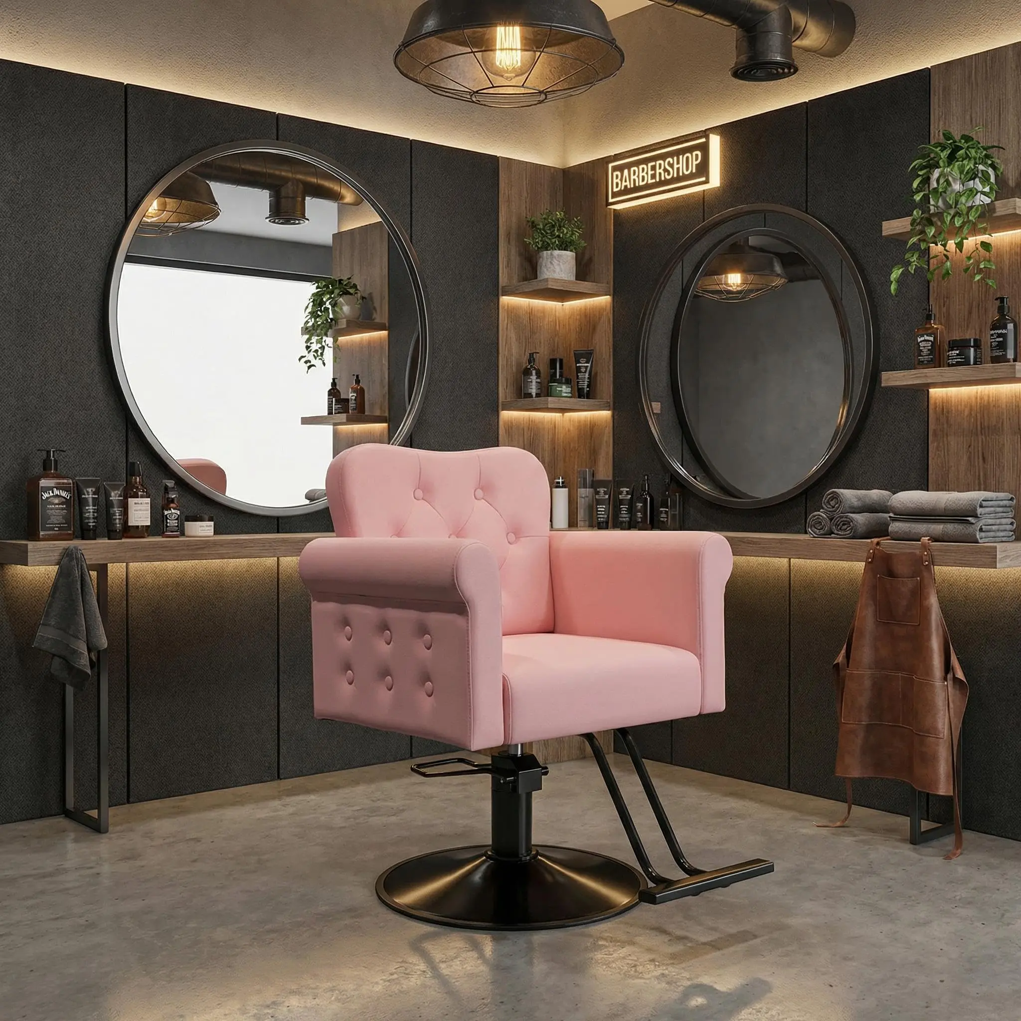 Salon Chair for Hair Stylist, 360°Swivel Barber Chair with Adjustable Height, PU Leather Styling Chair