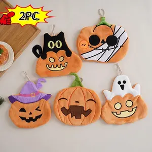 2-Pack, 1-Pack + 1 Special Hook, Halloween | Christmas | Fine And Super Absorbent, Lint-Free, Colorfast Coral Fleece, Christmas, Halloween, Cute And Funny Pumpkin Hanging Hand Towel, Fleece Texture | Holiday Party | Holiday Gift | New Year'S Gift