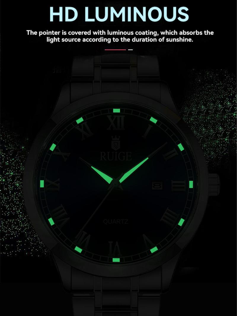 Men's Business Fashion Round Dial Analog Quartz Watch, Stainless Steel Luminous Waterproof Quartz Watch, Classic Fashion Watch with Calendar, Trendy All-match & Exquisite Watch for Birthday Gift with Box, Stainless Steel Watches Men's Business Fashion Round Dial Analog Quartz Watch, Stainless Steel Luminous Waterproof Quartz Watch, Classic Fashion Watch with Calendar, Trendy All-match & Exquisite Watch for Birthday Gift with Box, Stainless Steel Watches