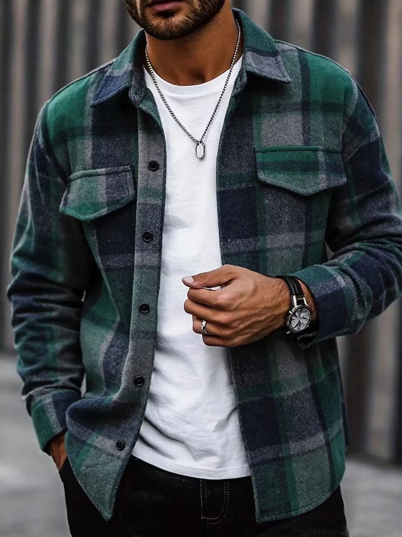 Men's Plaid Shirt Jacket, Open Front Cardigan Coat, Casual Fashion Outerwear, Stylish Men's Clothing for Daily Wear