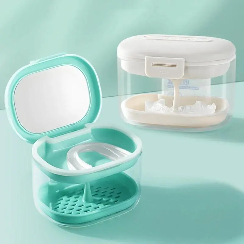 1pc Dentures storage and cleaning box, invisible braces storage box, portable retainer carrying box