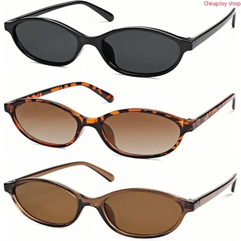 3 PCS Retro Oval Sunglasses for Women Chic Cat Eye 90s Sunnies Lightweight Narrow Shades Trendy UV Protection Sunglasses Vintage Rich Girl Sunglasses Women Sunglasseswomen summerwins