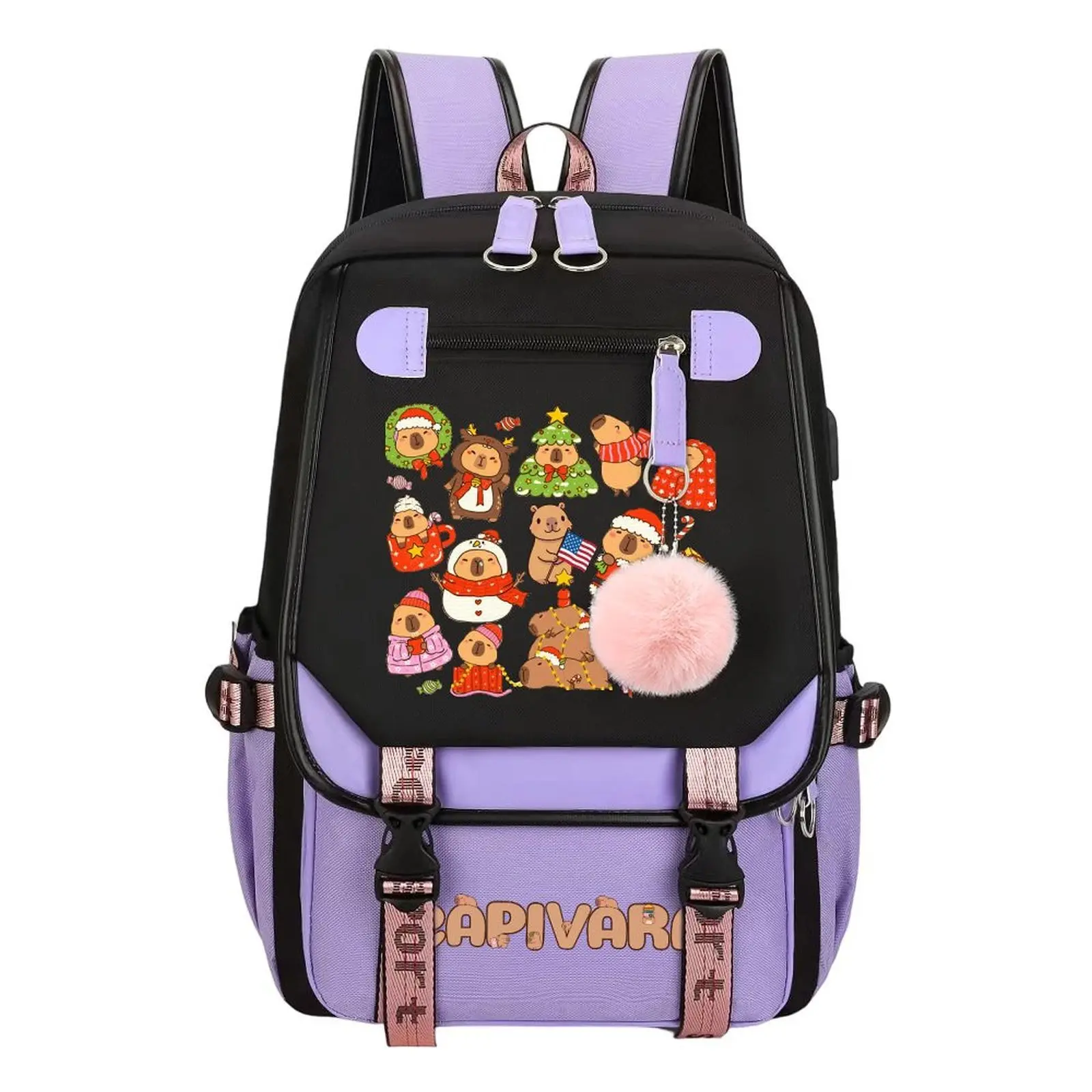 Capybara Christmas Print Backpack for Boys & Girls, Teen Student School Bag, Large Capacity Backpack,  Water-Resistant Durable Design, Multi-Pocket Organizer, Perfect Birthday & Holiday Gift 11.4” × 18.1”