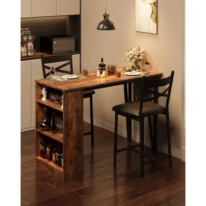 GARVEE3 Piece Bar Table Set for 2, Bar Table and Chairs Set With With Flip Top Extension, Dining Table Set With Storage Shelves, Suitable for Small Space Kitchen Apartment, Brown
