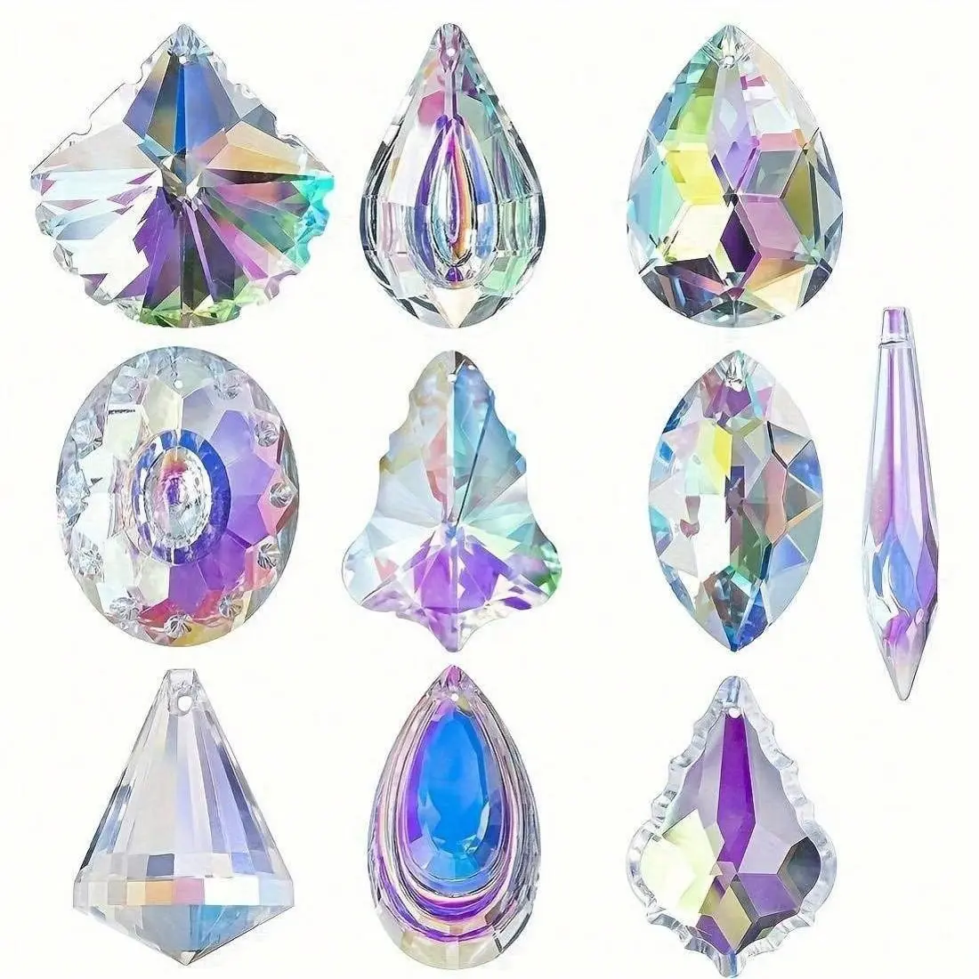 10pcs Colorful Crystal Pendant Lights, Prism Hanging Glass Decorative Parts, Sunlight Catcher, Home/car Decoration, Hanging Ornaments, Hanging Room Decor, Room Decorations