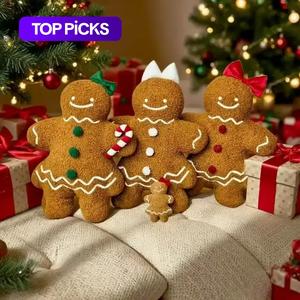 1pc cute christmas plush girl gingerbread pillow with red/green/white bowknot design, warm holiday home decor cushion, festive girl gingerbread  decoration