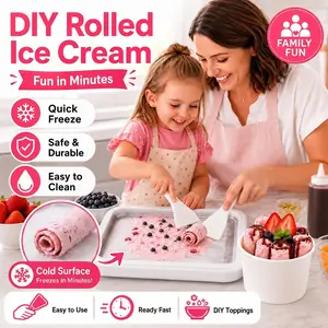 Rolled Ice Cream Maker, Instant Cold Plate Ice Cream Roller Tray with 2 Spatulas, DIY Frozen Dessert Maker for Kids, Family Fun, Frozen Yogurt, Sorbet and Slushies