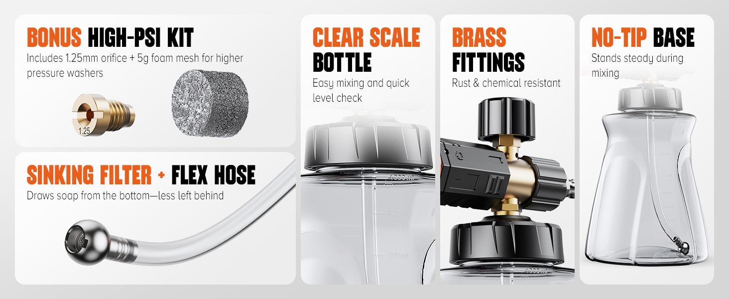 Foam Cannon for Pressure Washer, Foam Blaster with 1/4 Inch Quick Connector 1L Bottle Adjustable Snow Foam Lance and Thick Foam for Safe Washing Car/Motorcycles