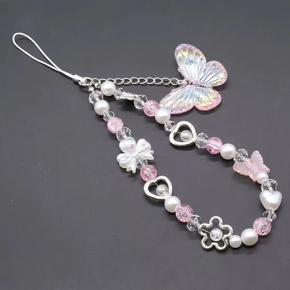 Women's Y2K Style Shiny Butterfly Beaded Round Ball Phone Chain, Phone Charm, Cell Phone Charm, Elegant Multi-Occasion Accessory, Perfect Gift for Mother, Partner, Wife, Friend