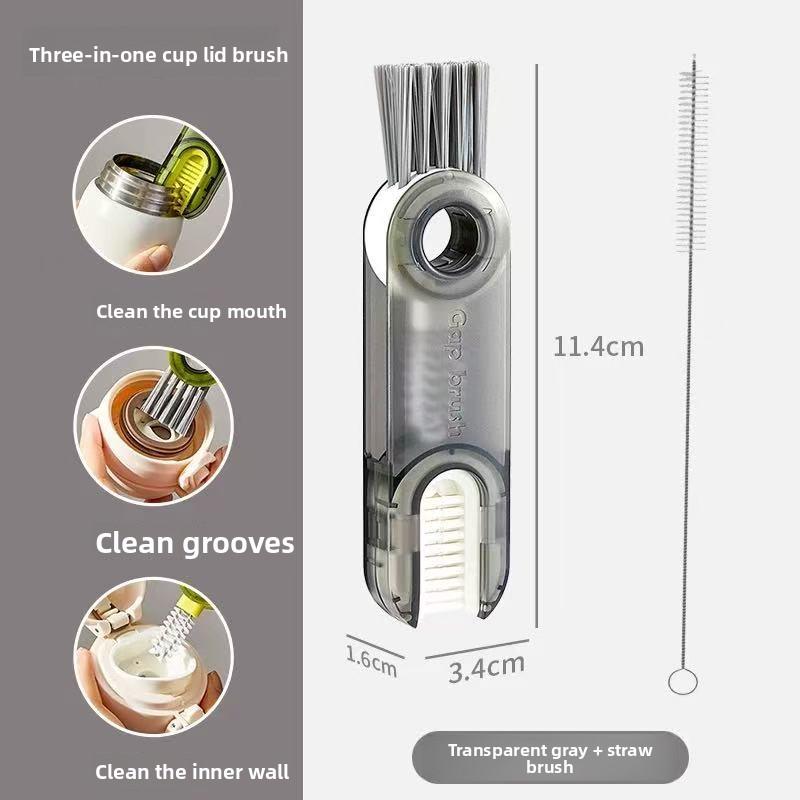 3-in-1 Portable Cleaning Brush Set: Lid Brush, Bottle Brush, Rim Brush & Vacuum Flask/Water Cup Cleaner