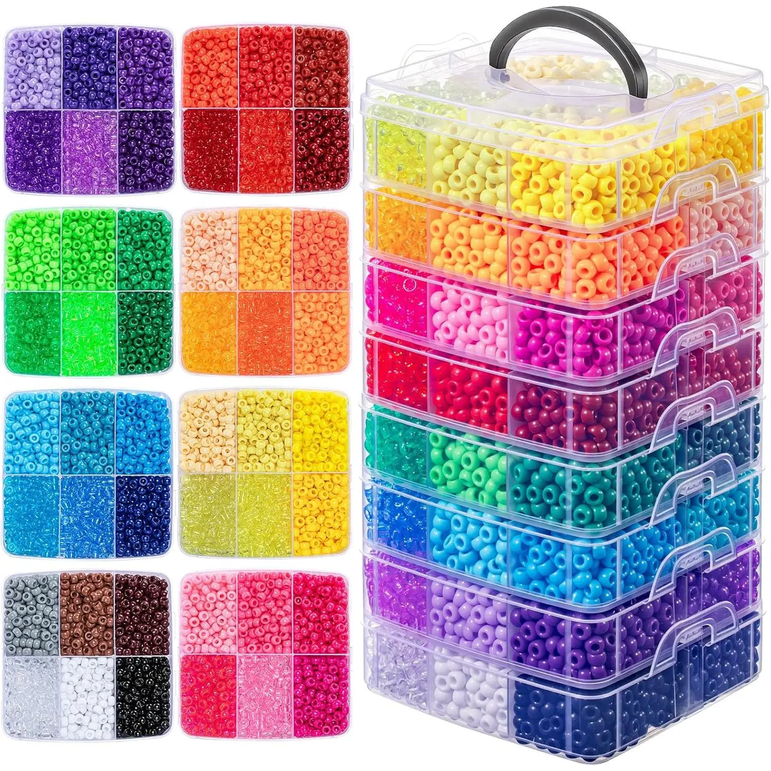 10000 count Pony Beads Bulk, 48 Colors for Kandi Bracelet Making | 6x9mm Hair Braiding Key Chains DIY Crafts Gifts (5.73LB, Stack Box)