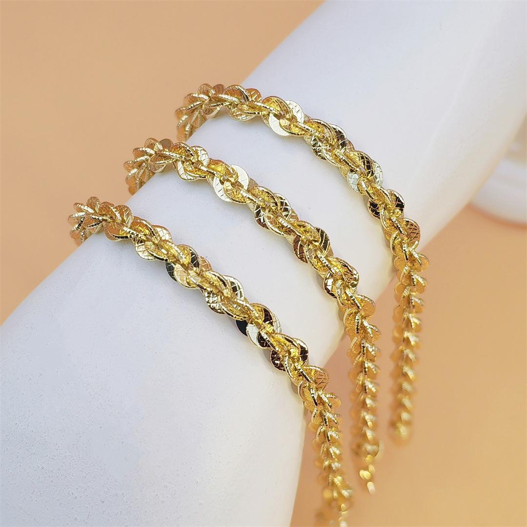 14K Gold Plated Twisted Rope Chain Bracelet for Women & Men Minimalist Luxury Jewelry Trendy Stackable Accessory High-End Daily Wear for Streetwear Party Vacation & Couples Matching