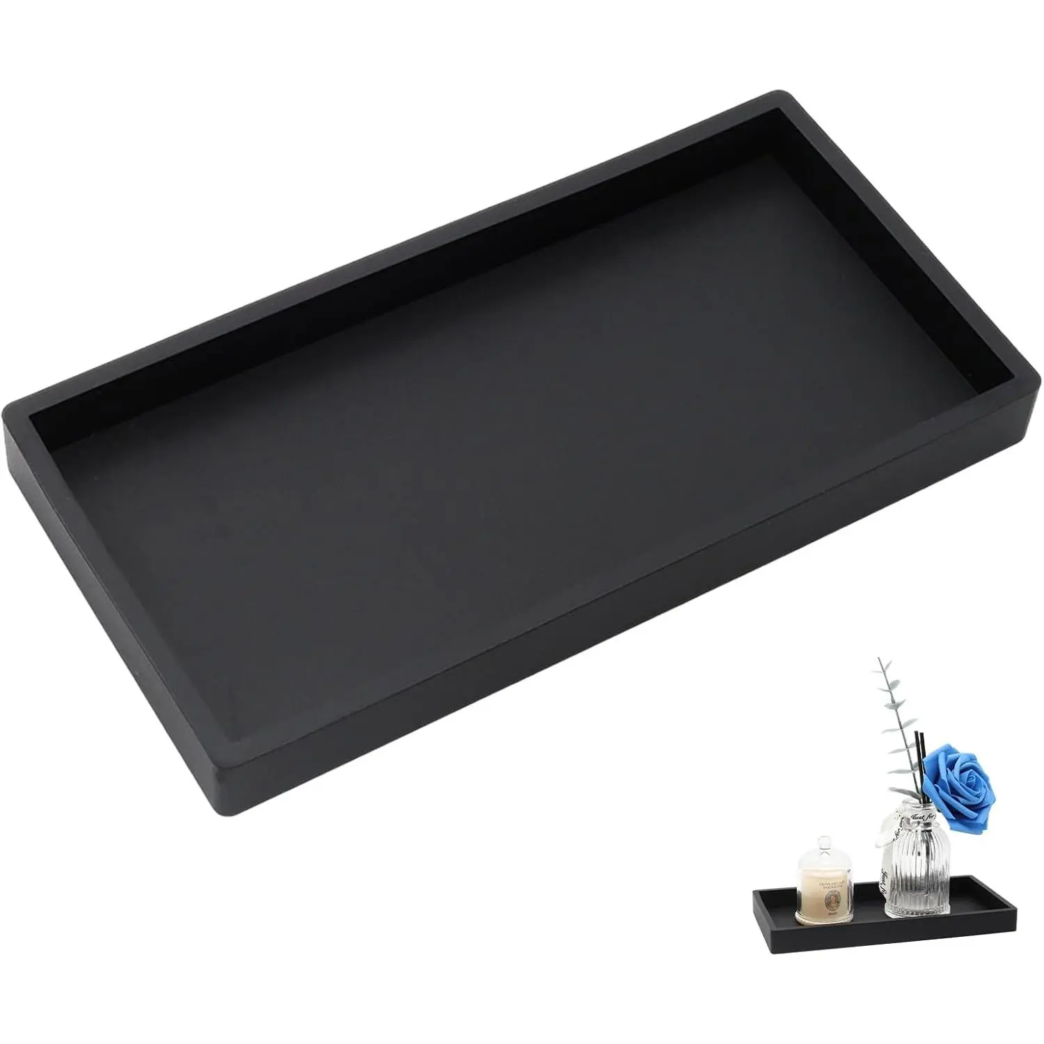 8 Inch Black Bathroom Tray for Counter   Perfume Soap Dispenser Decorative Tray