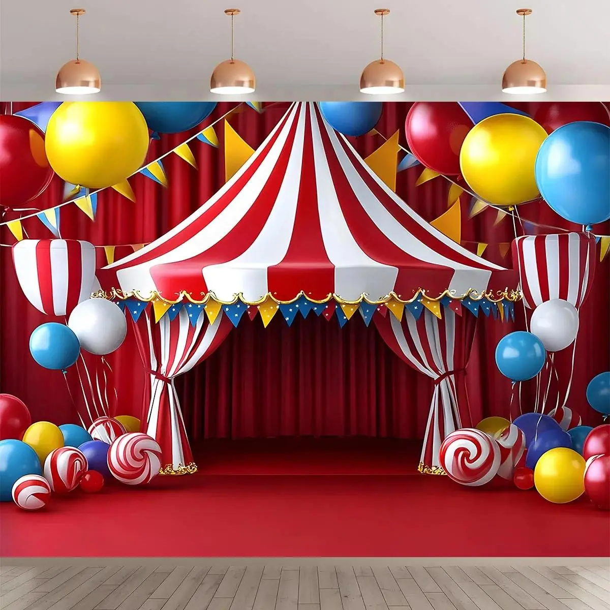 Carnival Circus Tent Backdrop Tapestry - Colorful Balloon Stars Polyester Wall Hanging, Home Decor Gift for Family Bag, Photography Prop for Engagement Thanksgiving Independence Day Church Events, Father's Day