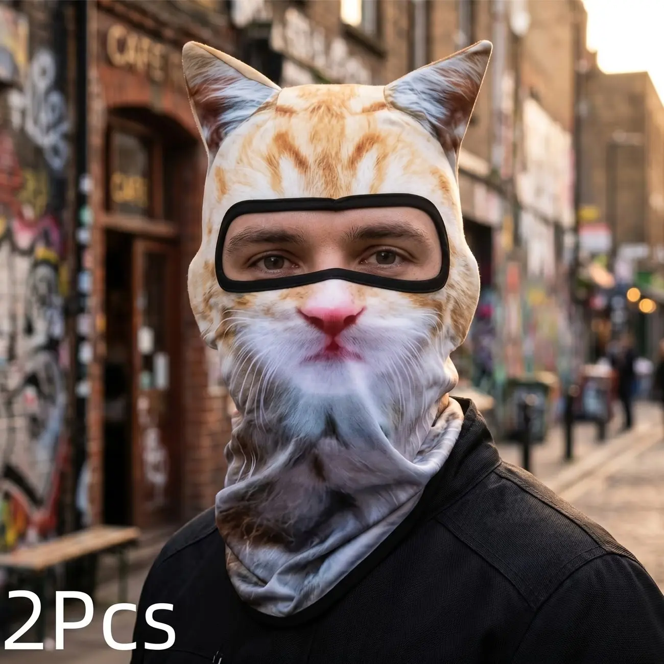 2-Pack 3D Cat Balaclava Masks with Ears, Cute Animal Pattern Fun Mask, Perfect for Holidays, Carnival, Halloween, Outdoor Activities, Winter Skiing
